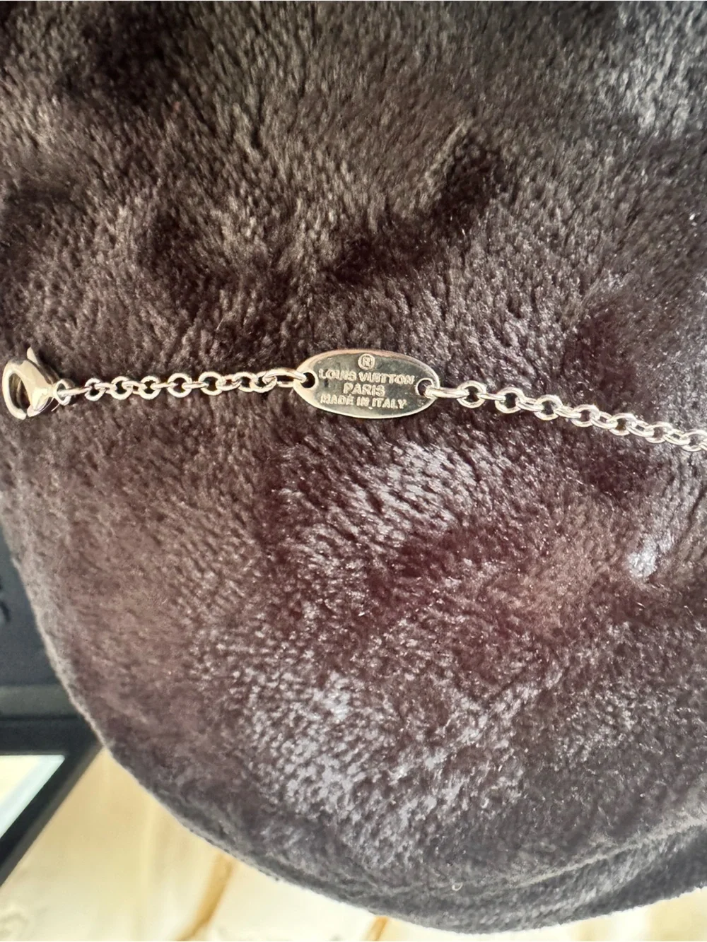 Louis Vuitton Crystal-Studded LV Pendant Necklace in Silver